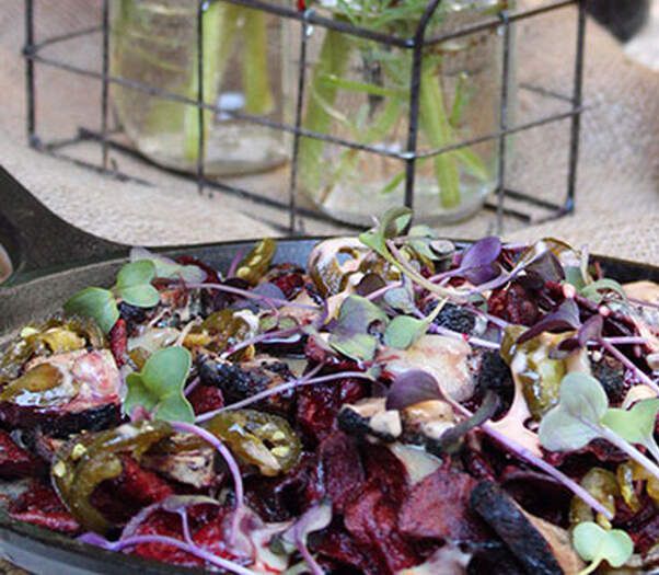 Chili Rubbed Grilled Duck & Beet Chip Nachos