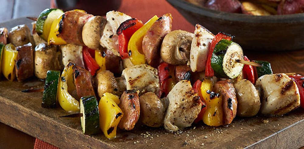 Grilled Chicken and Sausage Kebobs