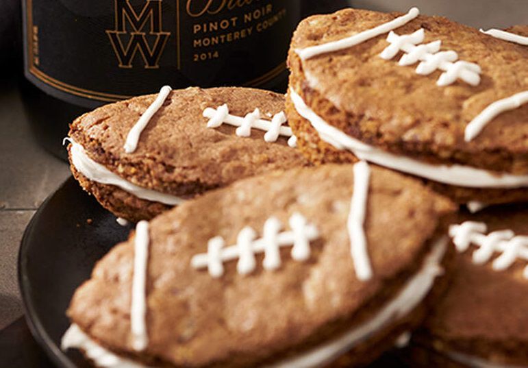 Chocolate Oatmeal Cream Pie Football Cookies